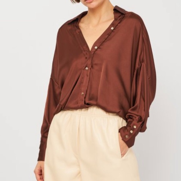 Zara brown satin half button down blouse size S - Picture 6 of 9